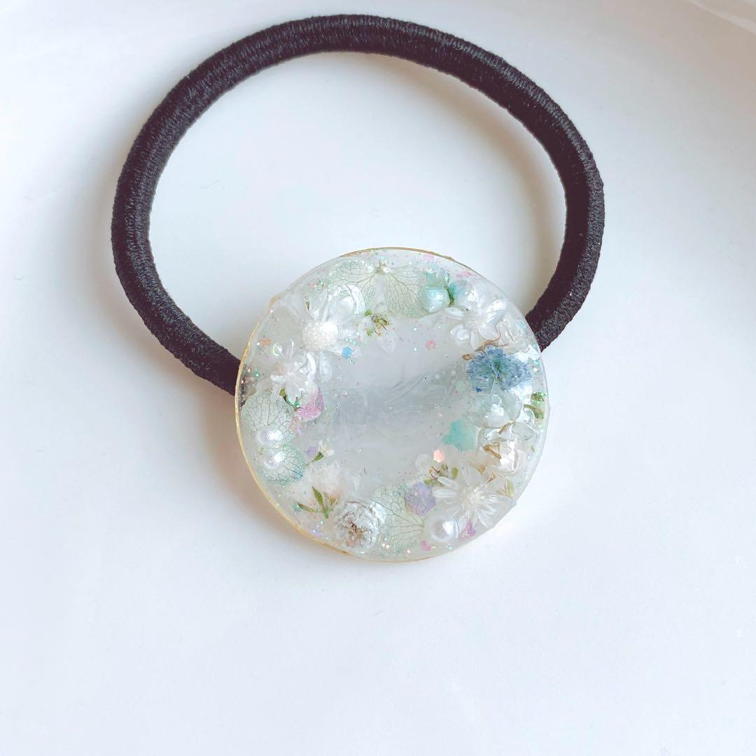 レジンヘアゴム　ミント　ホワイト透け感　大人　爽やか　春