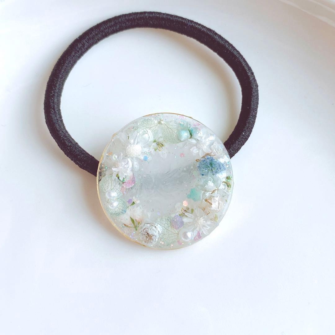 レジンヘアゴム　ミント　ホワイト透け感　大人　爽やか　春