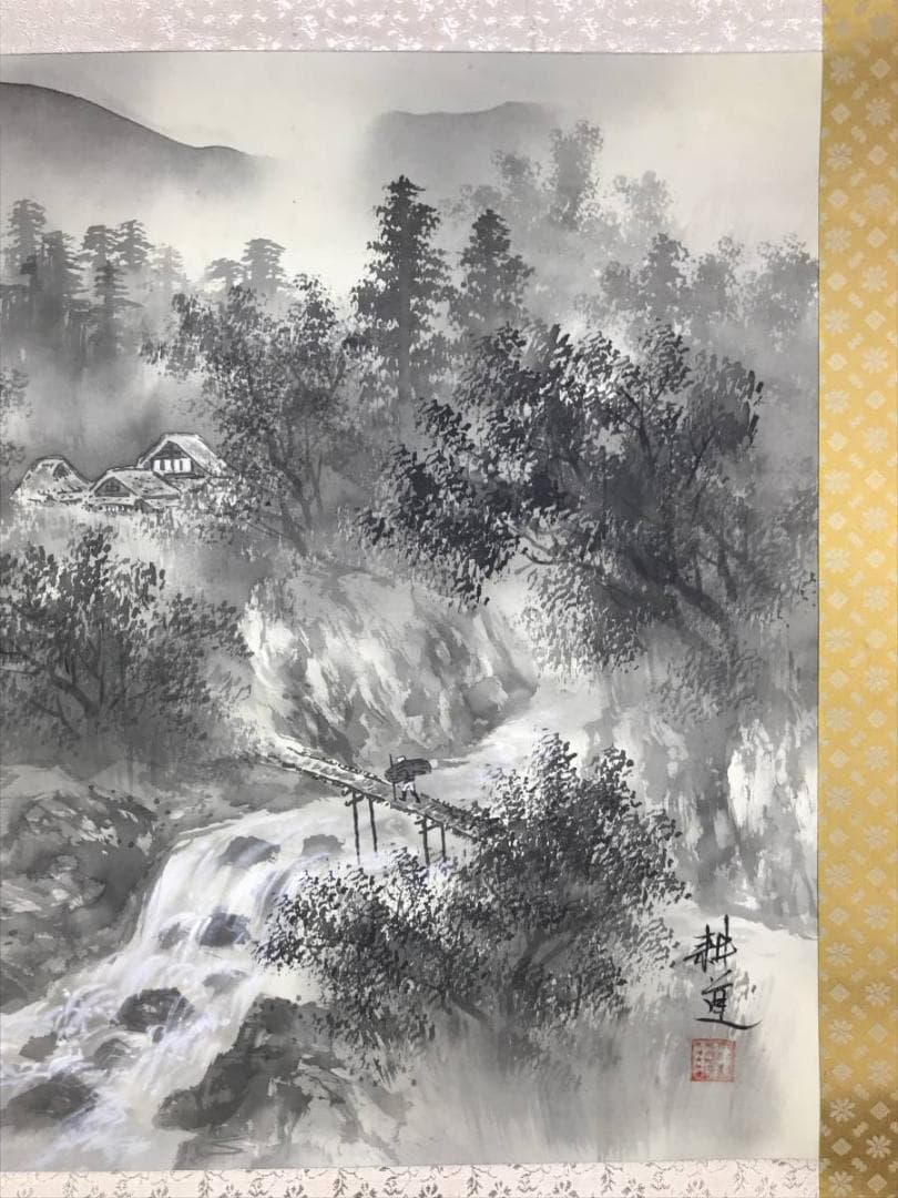 真作/鈴木耕道/山水帰樵図/山水図/横物/掛軸/名家伝来/AD-842