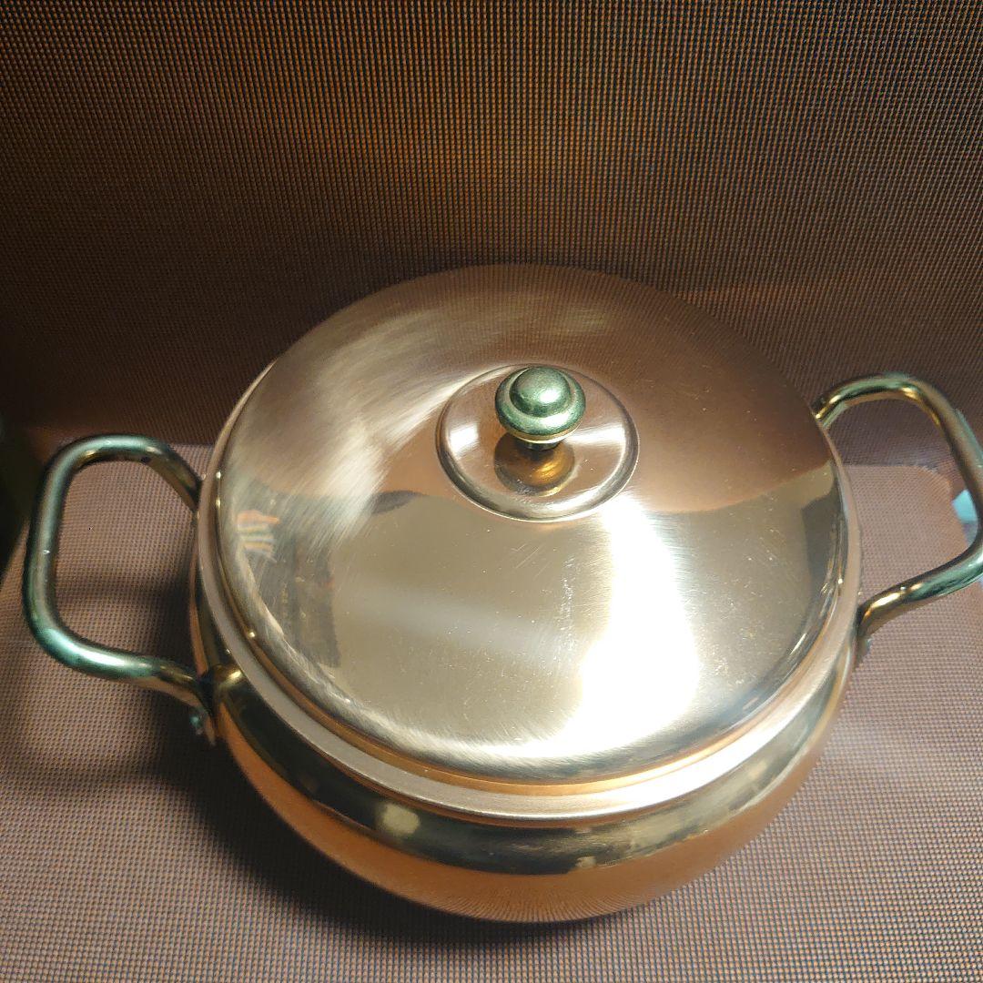銅鍋　両手鍋　蓋付き　スズ引き良好