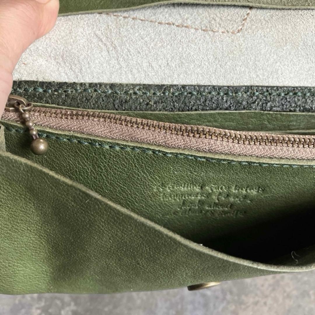 本革☆ハラコ財布　ヌメ革　プルアップカーキ レザー財布　長財布