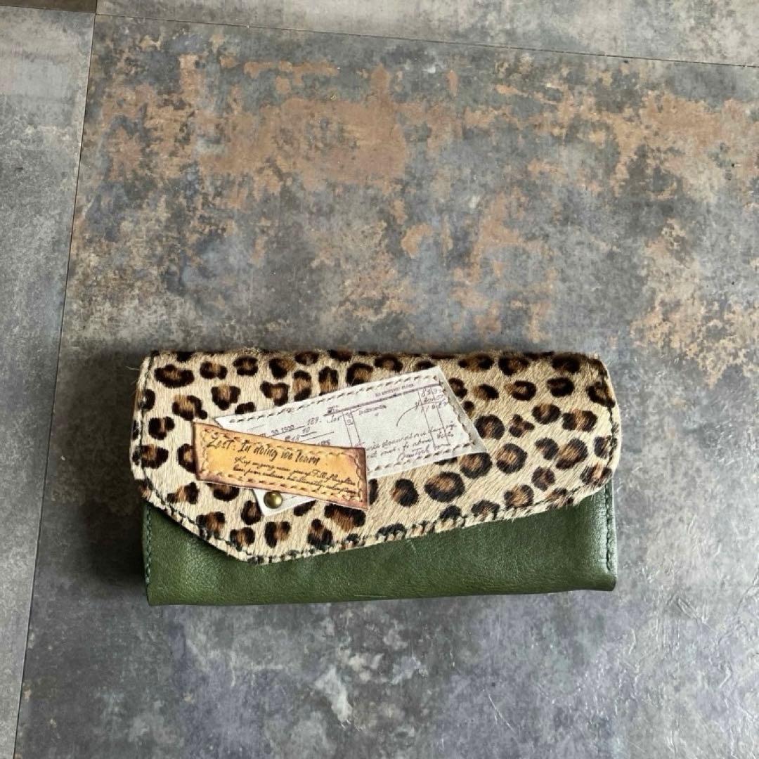 本革☆ハラコ財布　ヌメ革　プルアップカーキ レザー財布　長財布