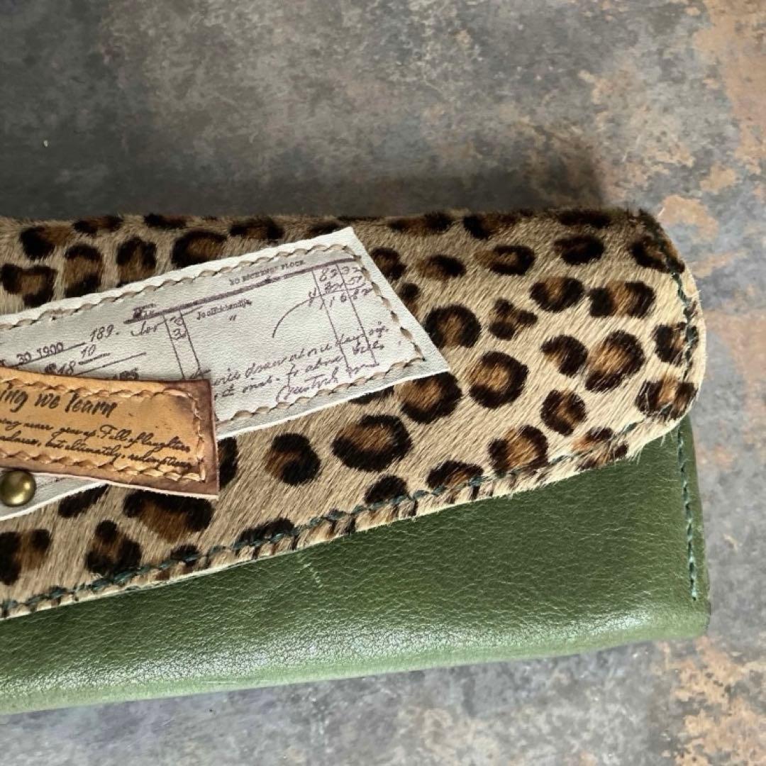 本革☆ハラコ財布　ヌメ革　プルアップカーキ レザー財布　長財布