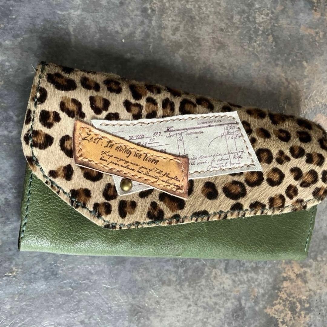 本革☆ハラコ財布　ヌメ革　プルアップカーキ レザー財布　長財布