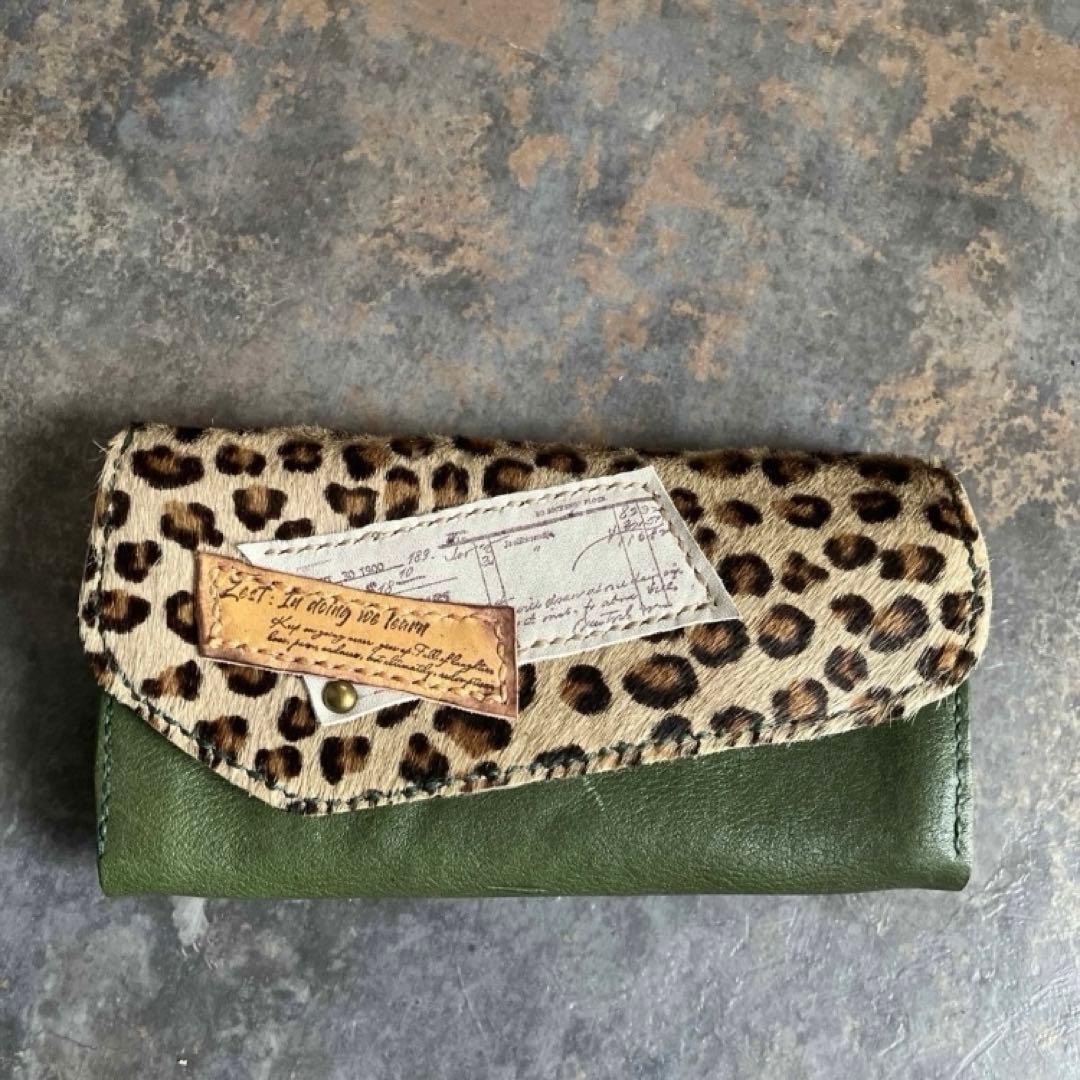 本革☆ハラコ財布　ヌメ革　プルアップカーキ レザー財布　長財布