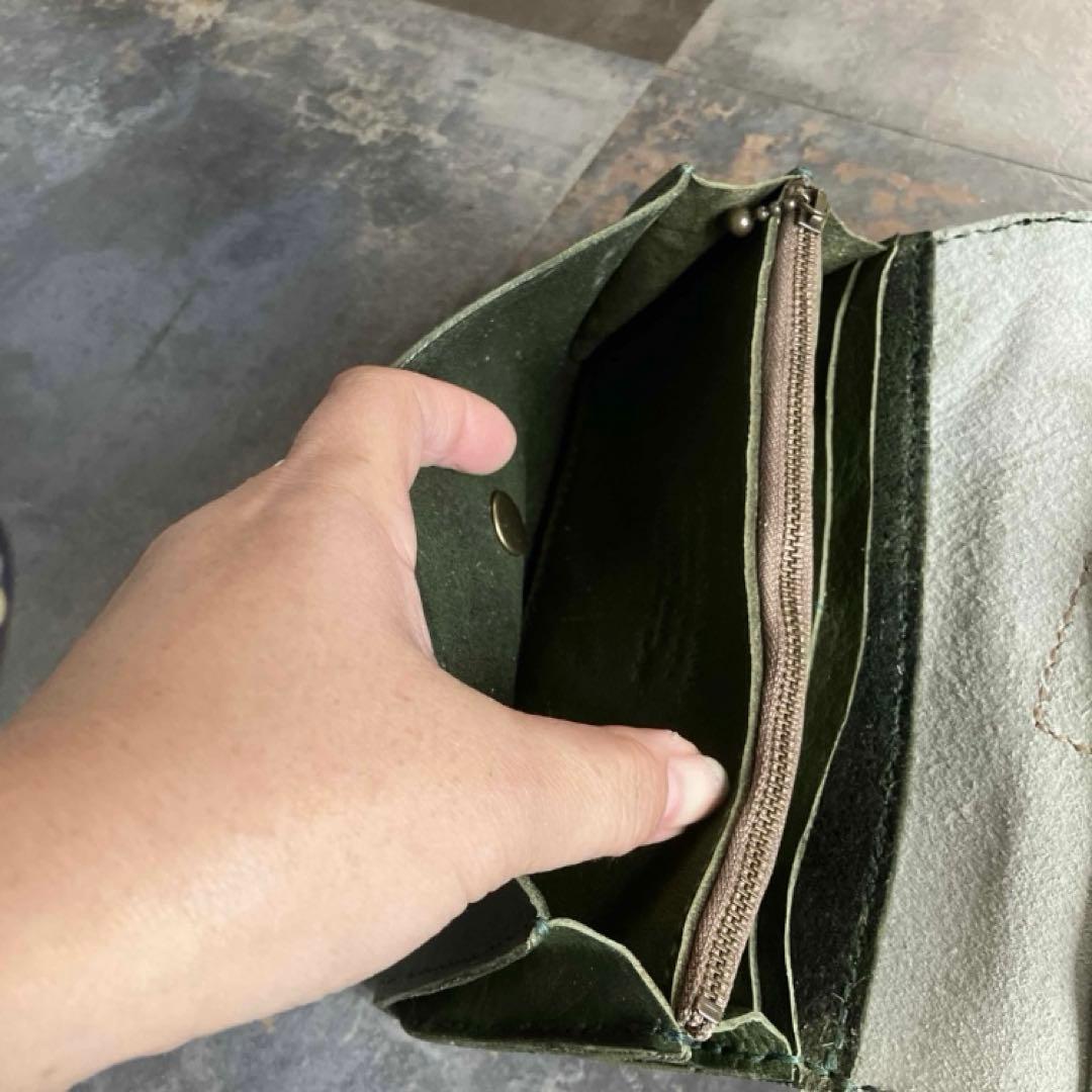 本革☆ハラコ財布　ヌメ革　プルアップカーキ レザー財布　長財布