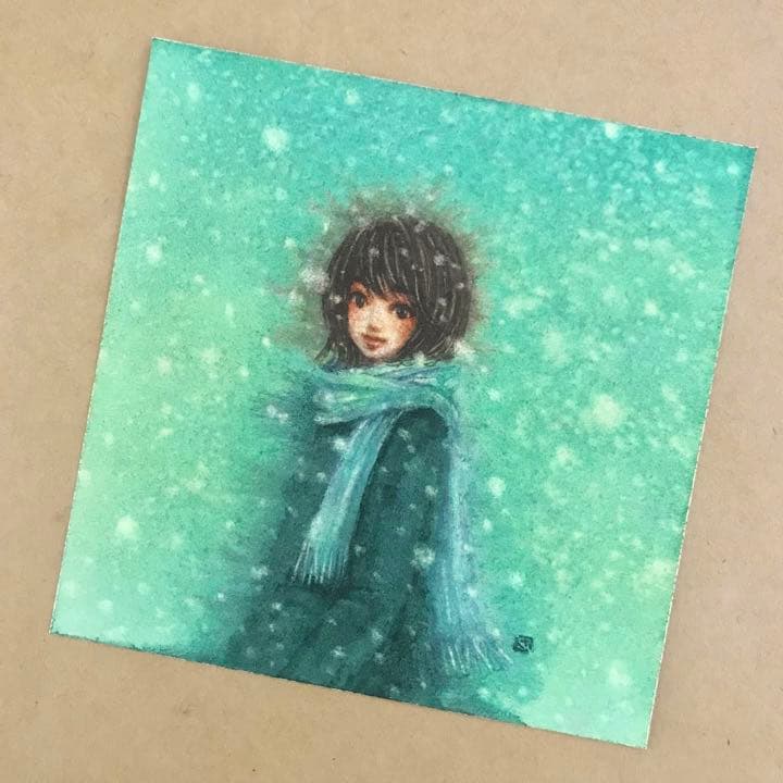 『粉雪』（手描きイラスト・オリジナル・絵画・水彩画・人物画・原画）