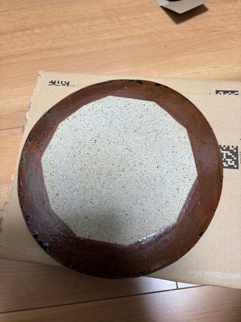 【新品・未使用】笠間焼　阿部誠　陶器製の緑色ストライプ大皿