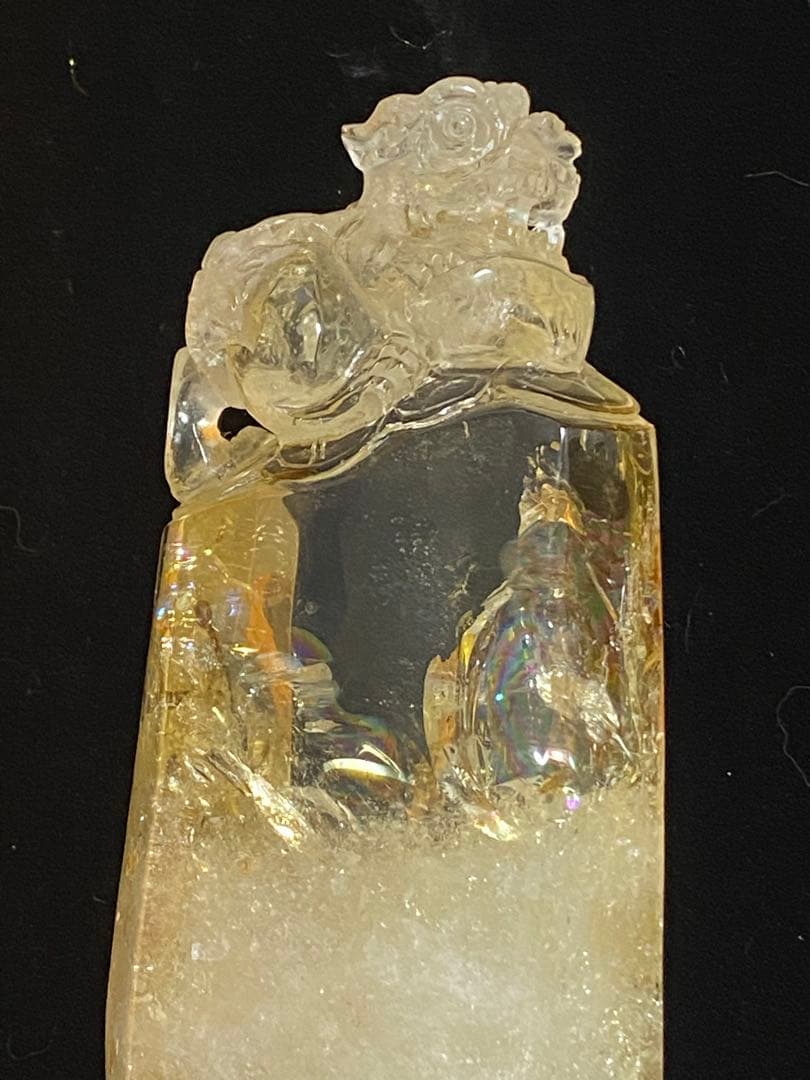 シトリン 水晶　貔貅(ヒキュウ) 虹有り 金運、開運 画像追加