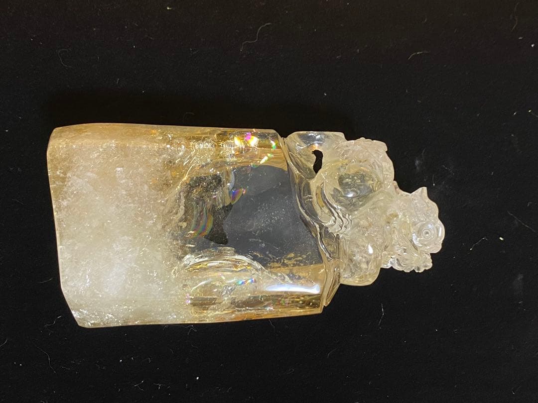 シトリン 水晶　貔貅(ヒキュウ) 虹有り 金運、開運 画像追加