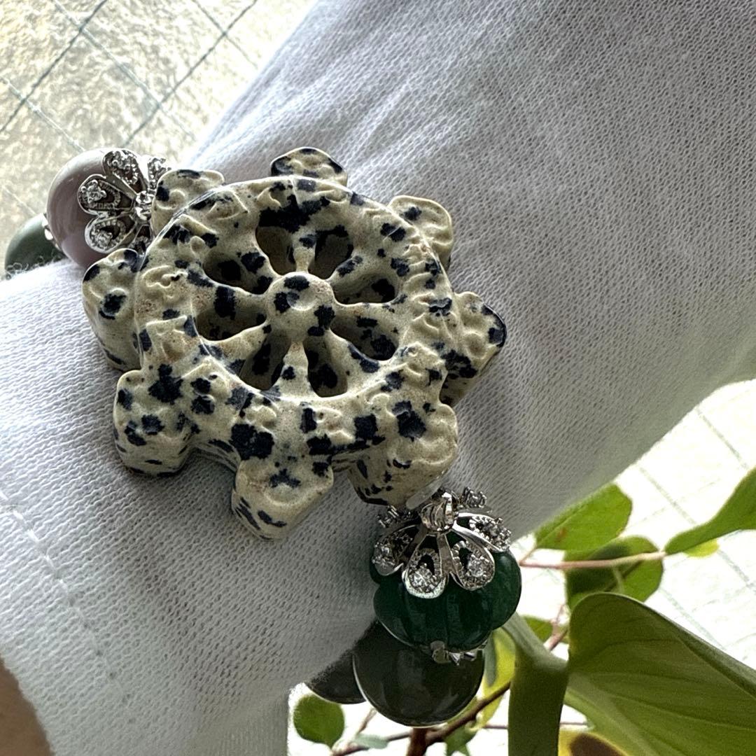オシャレ❢アラシャン瑪瑙とダルメシアンジャスパー法輪のブレス❥