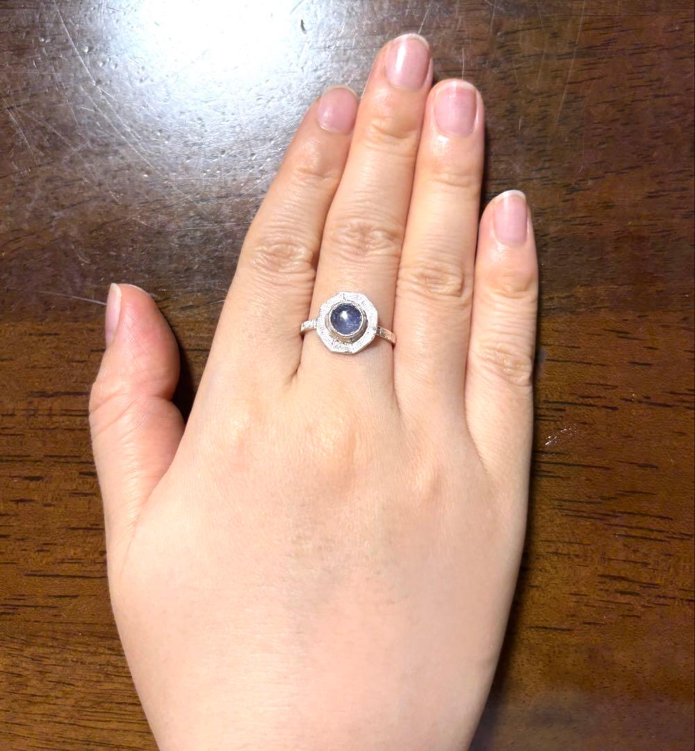 ブルースターサファイア手彫りシルバーリング