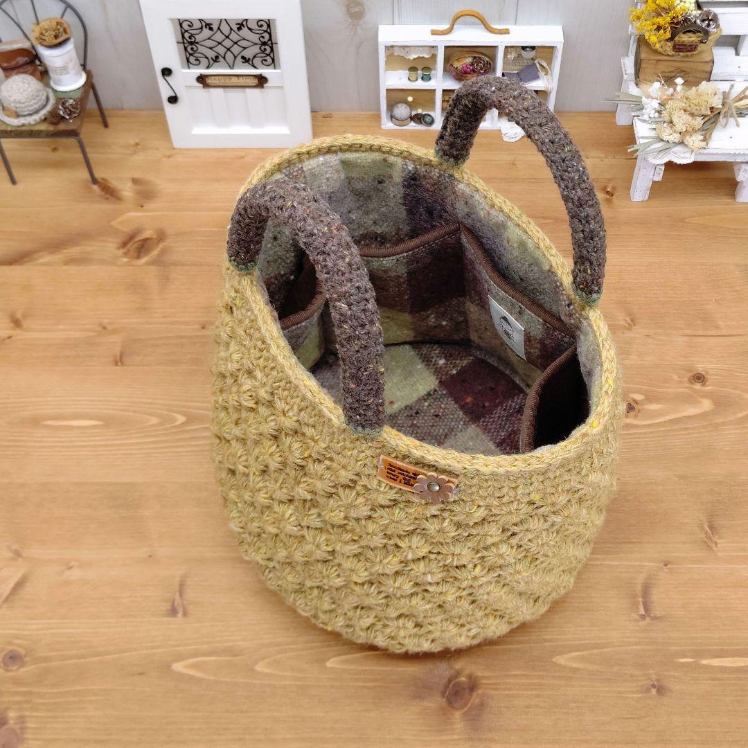 毛糸バッグ ニットバッグ 花模様バッグ 手編みバッグ ハンドメイドバッグ