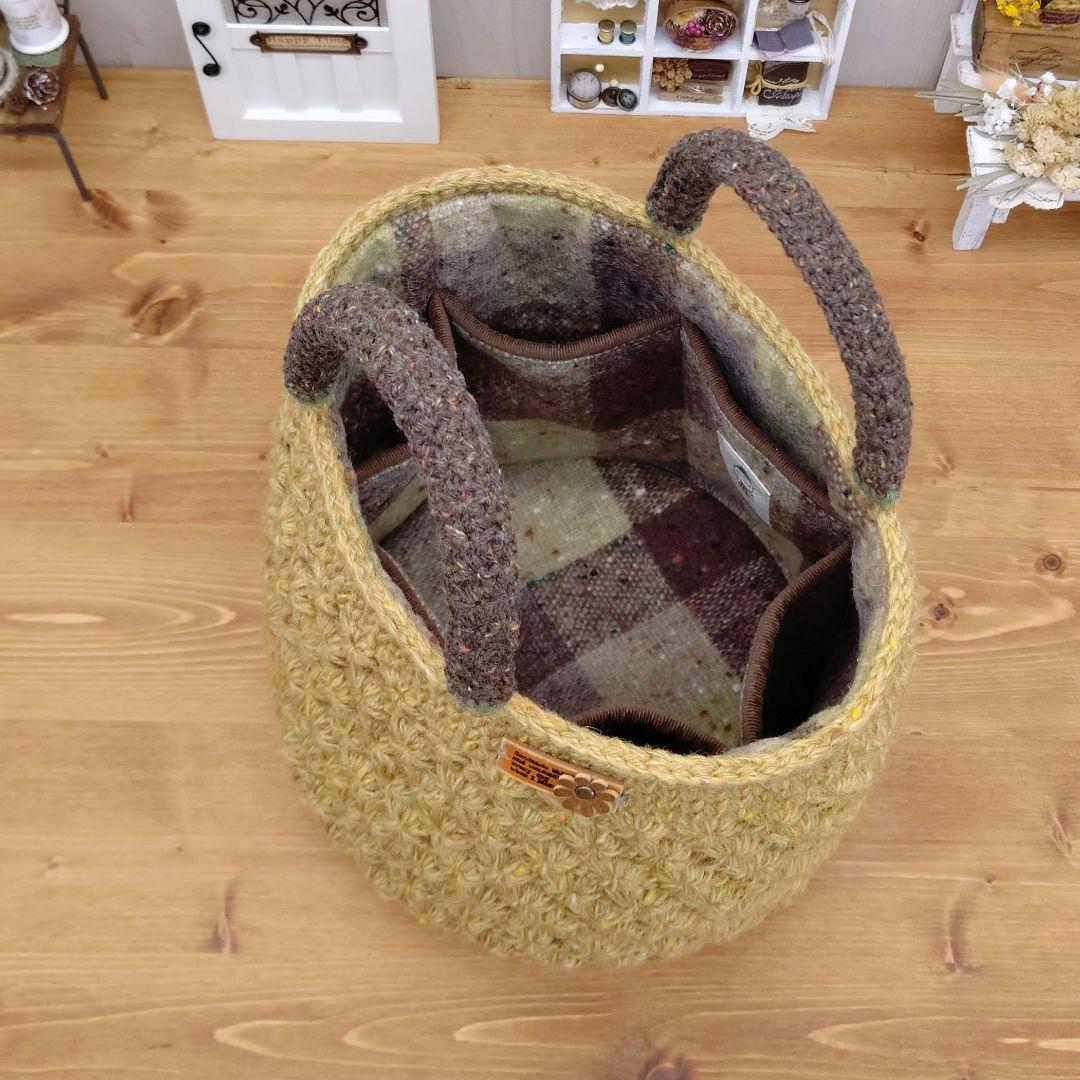 毛糸バッグ ニットバッグ 花模様バッグ 手編みバッグ ハンドメイドバッグ