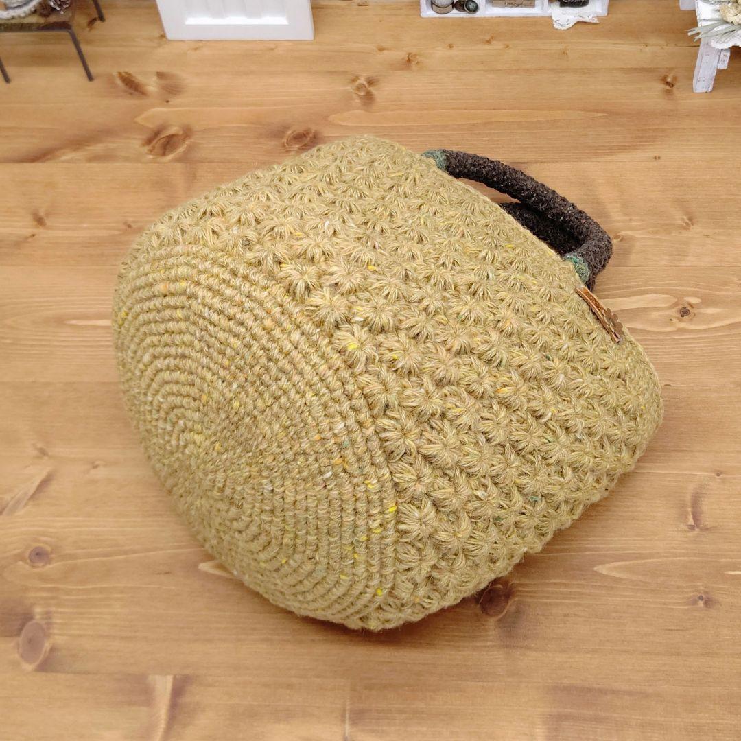 毛糸バッグ ニットバッグ 花模様バッグ 手編みバッグ ハンドメイドバッグ