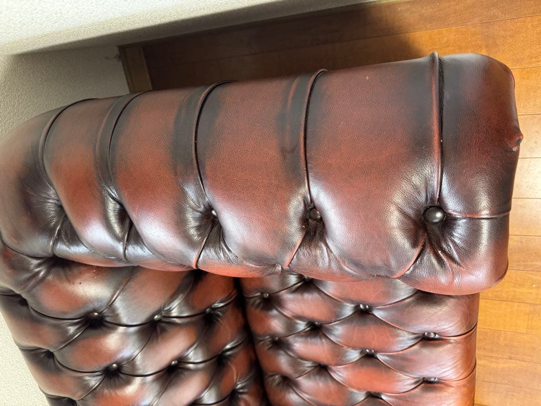 輸入家具 二人掛け アンティーク調 ダブルソファ チェスターフィールド 本革