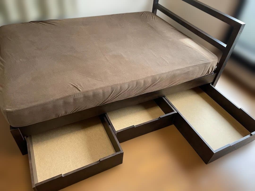 【廃盤希少 タモ材】無印良品 ベッドフレーム ダブル 収納3杯フルセット 送料込