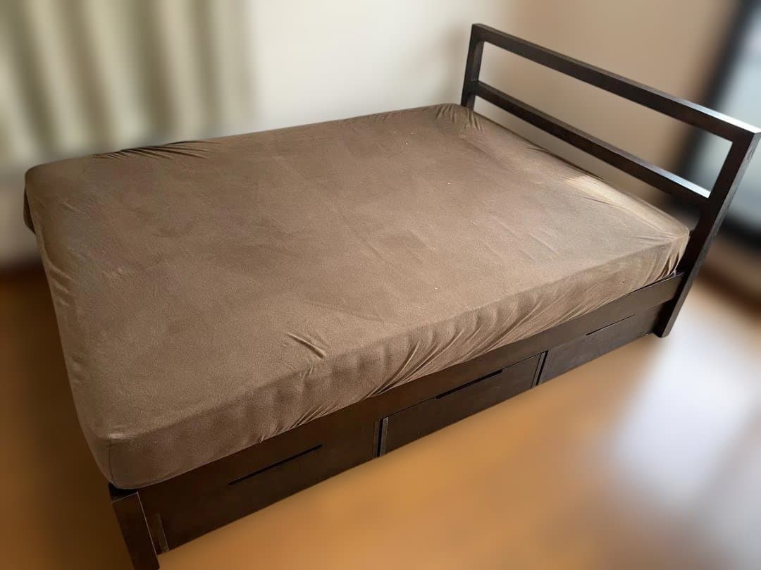 【廃盤希少 タモ材】無印良品 ベッドフレーム ダブル 収納3杯フルセット 送料込