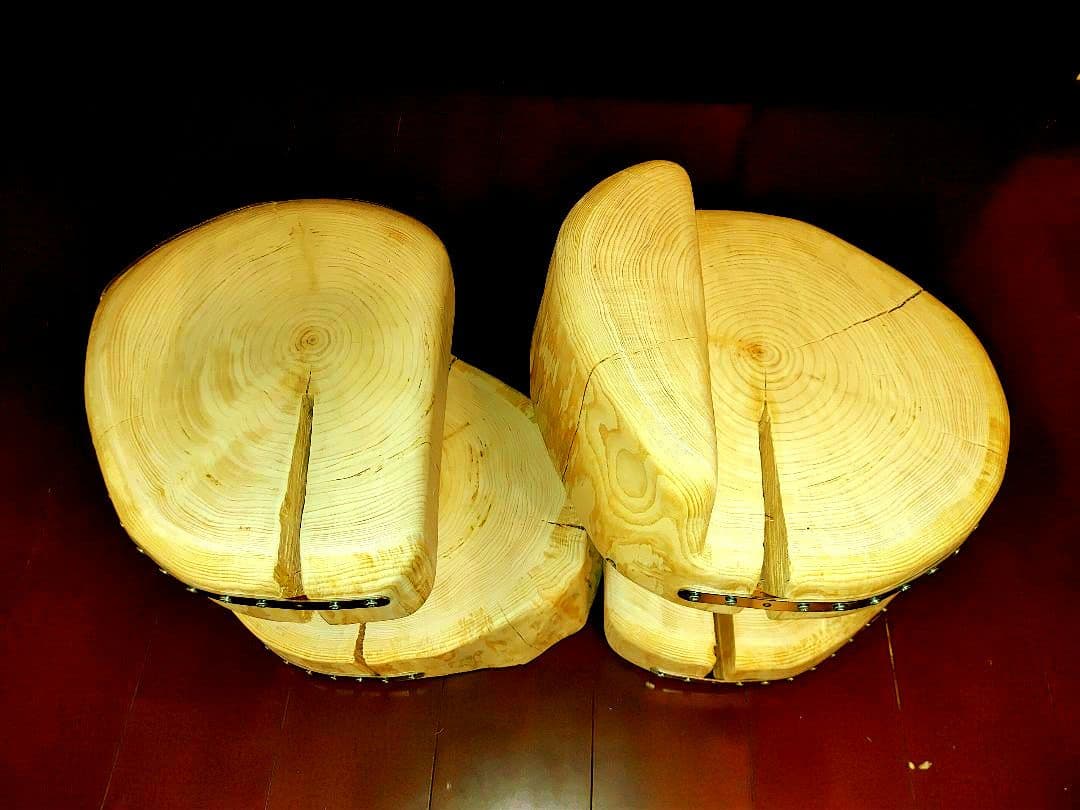 『限定価格』四国霊峰石鎚山産大型 天然ひのき ふたご 椅子 テーブル 花台①②