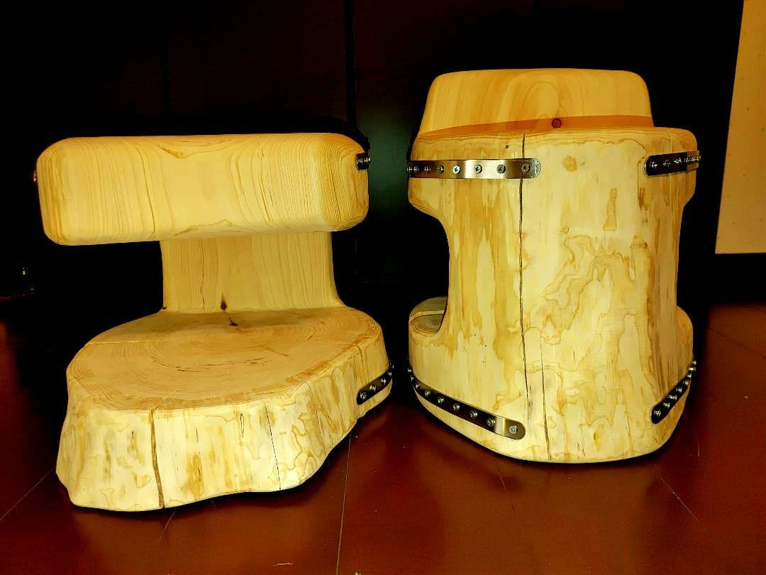 『限定価格』四国霊峰石鎚山産大型 天然ひのき ふたご 椅子 テーブル 花台①②