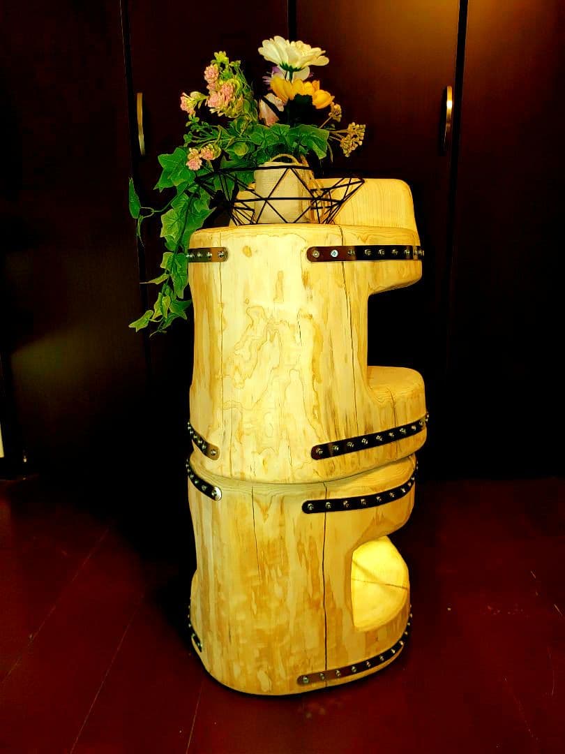 『限定価格』四国霊峰石鎚山産大型 天然ひのき ふたご 椅子 テーブル 花台①②