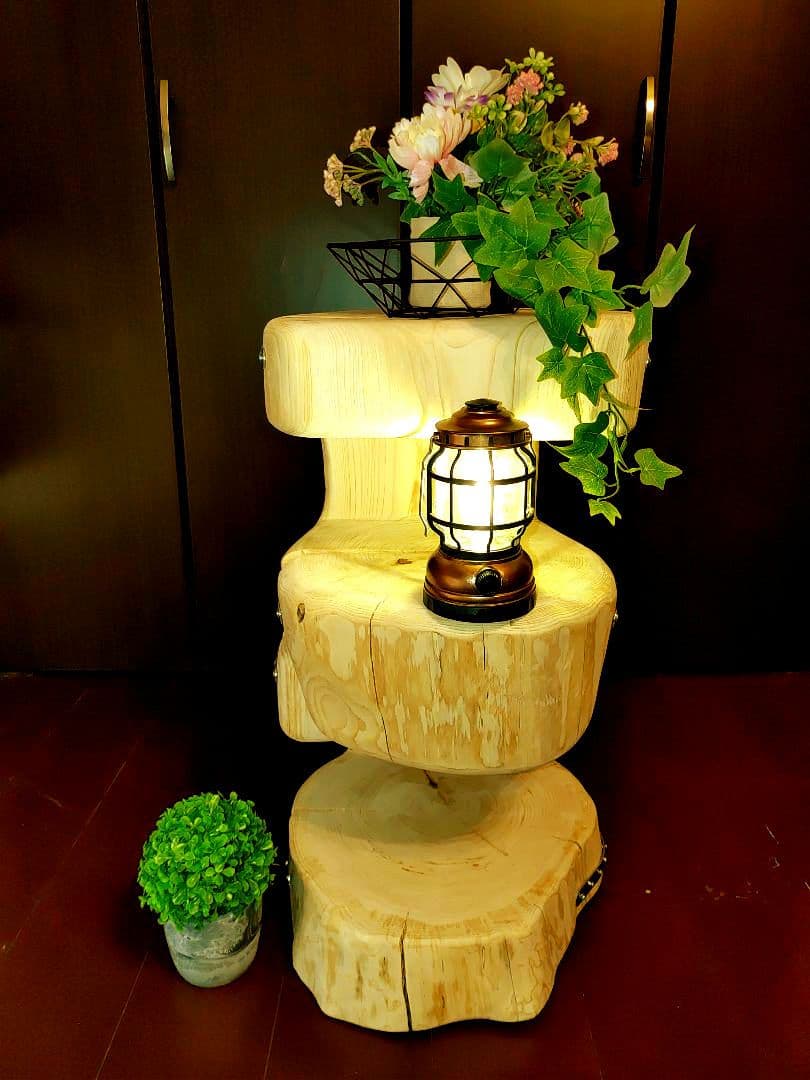 『限定価格』四国霊峰石鎚山産大型 天然ひのき ふたご 椅子 テーブル 花台①②