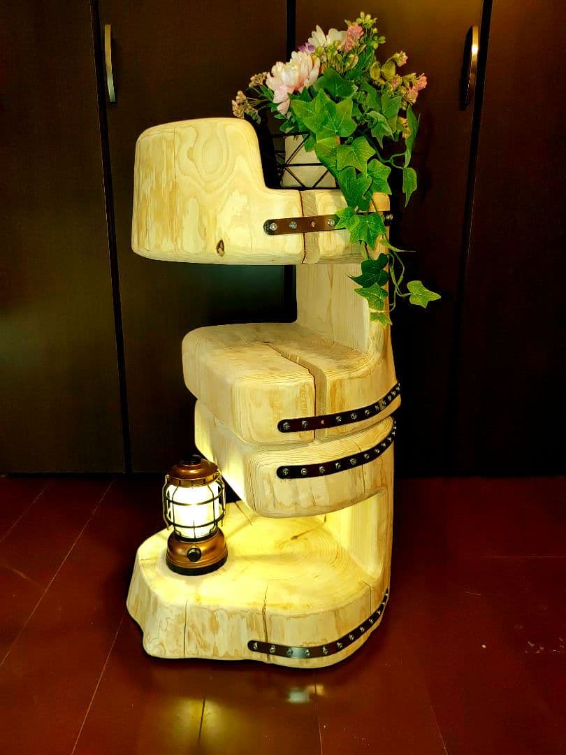 『限定価格』四国霊峰石鎚山産大型 天然ひのき ふたご 椅子 テーブル 花台①②