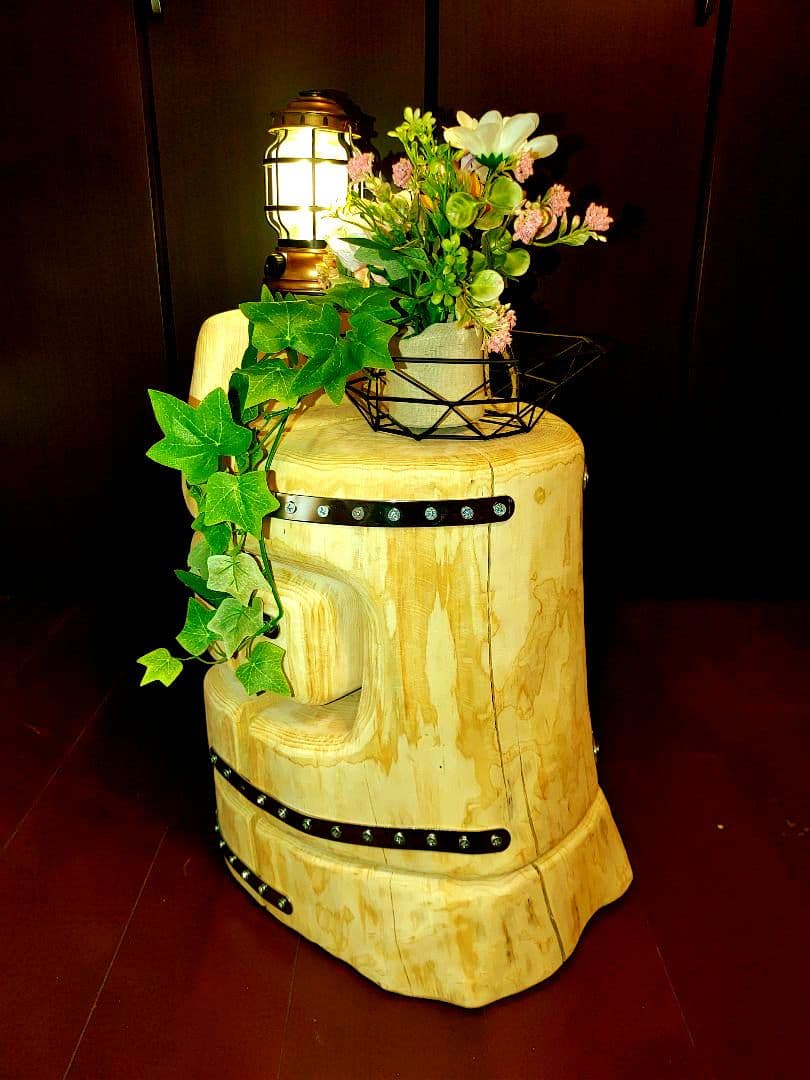 『限定価格』四国霊峰石鎚山産大型 天然ひのき ふたご 椅子 テーブル 花台①②