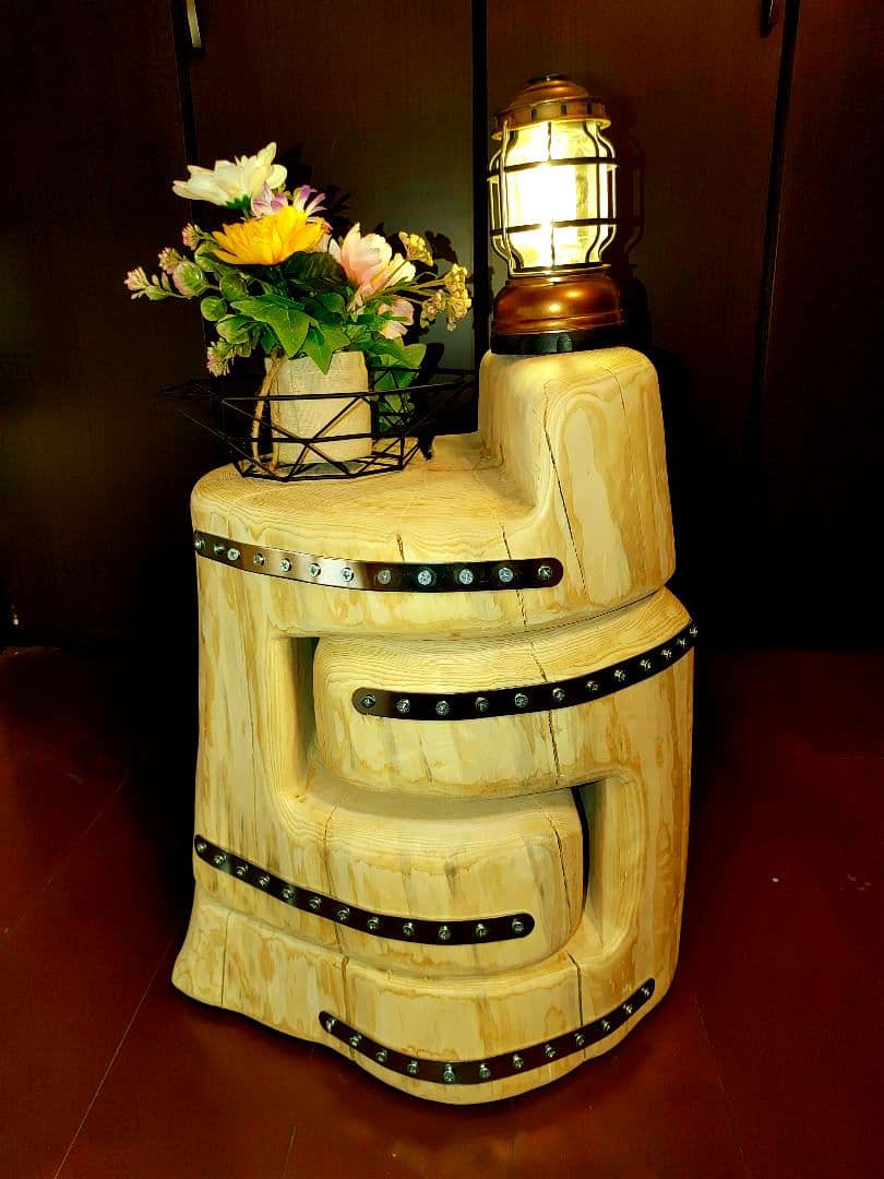 『限定価格』四国霊峰石鎚山産大型 天然ひのき ふたご 椅子 テーブル 花台①②