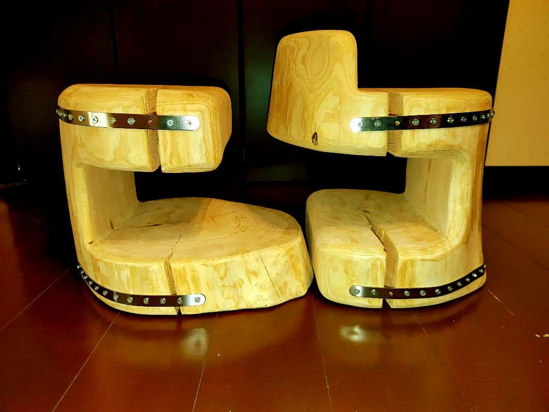 『限定価格』四国霊峰石鎚山産大型 天然ひのき ふたご 椅子 テーブル 花台①②