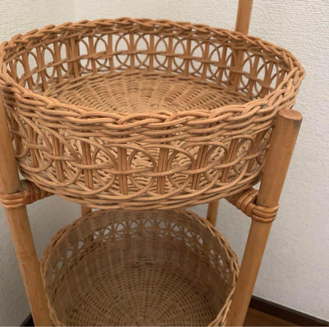 籐工芸　ラタン　コーナースタンド　バスケットスタンド　コーナーバスケット
