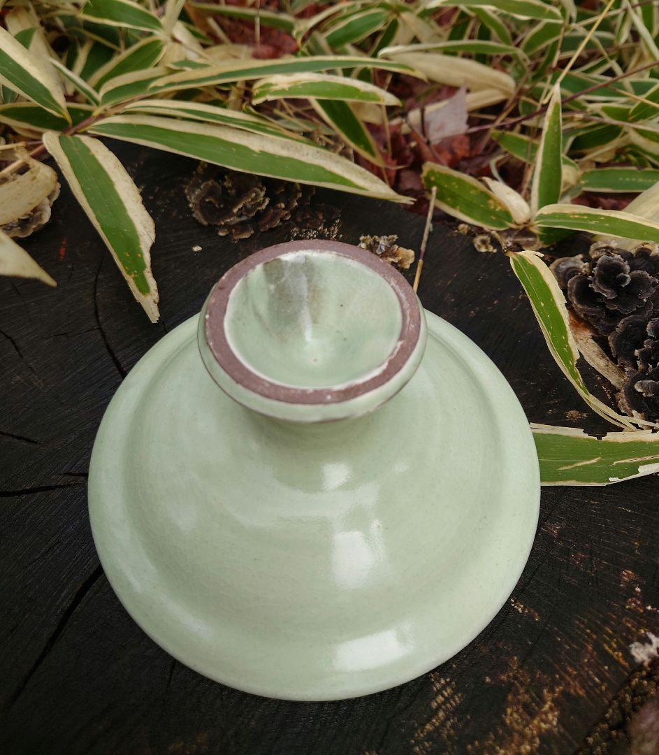 掻落 台付皿 小田志焼（こだじ）規窯 井上規 共箱 花文様 朝鮮古陶　薄柳色