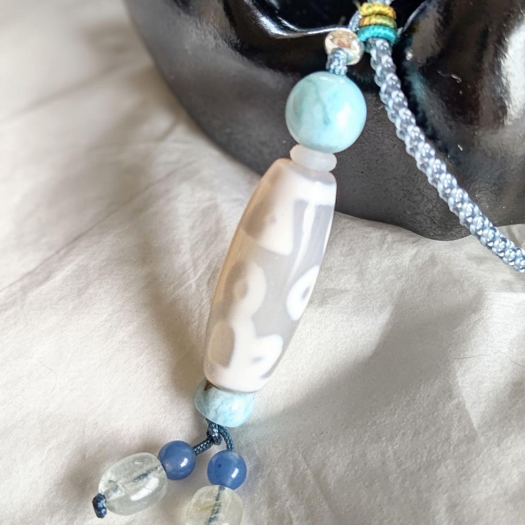 セール◆天珠 天然石 御守り ネックレス【白玉髄 歓喜佛天珠】チベット ラリマー