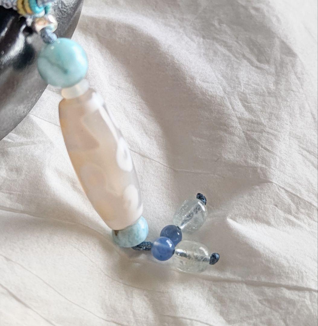 セール◆天珠 天然石 御守り ネックレス【白玉髄 歓喜佛天珠】チベット ラリマー