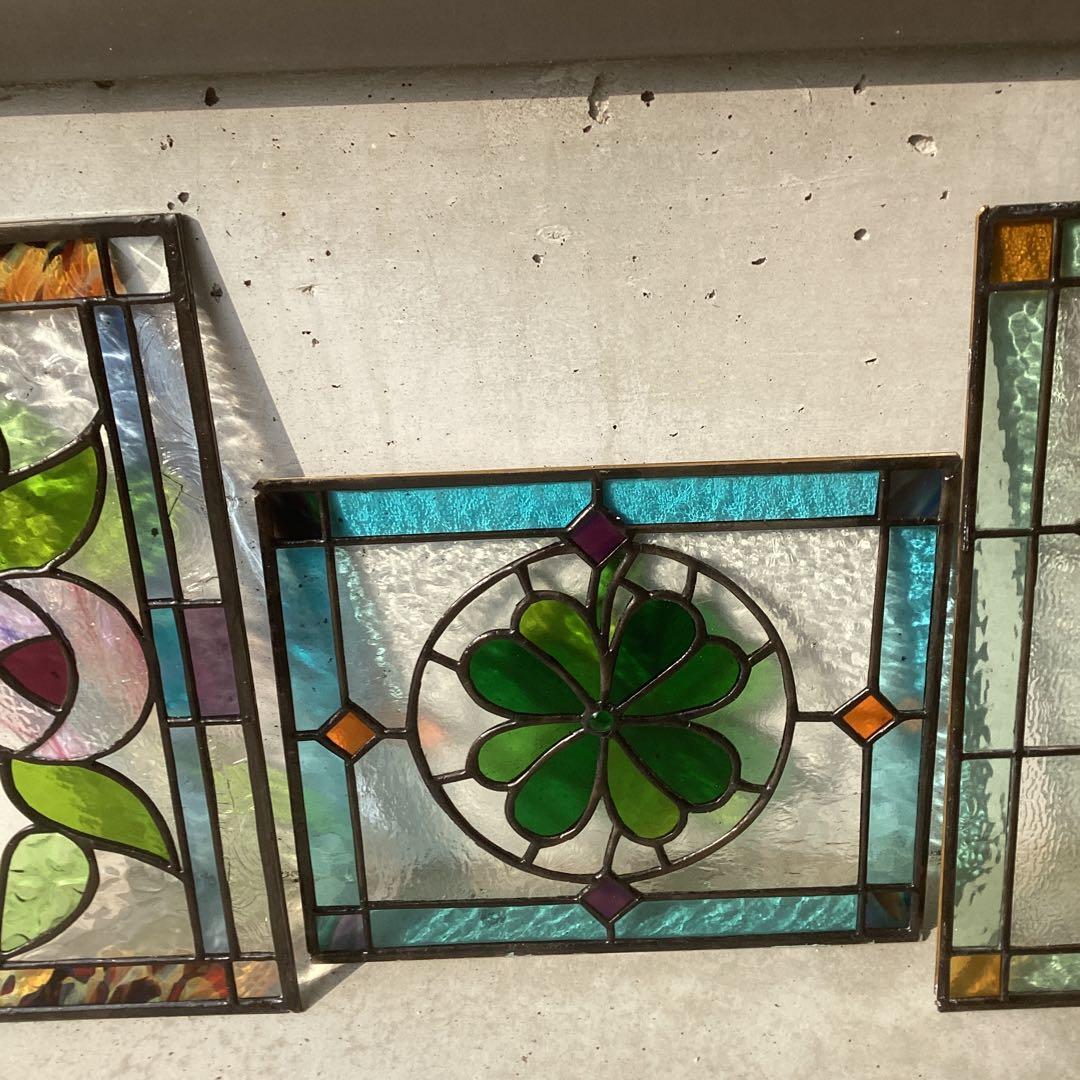 ステンドグラスパネルまとめ売り3点、もんた(1885)