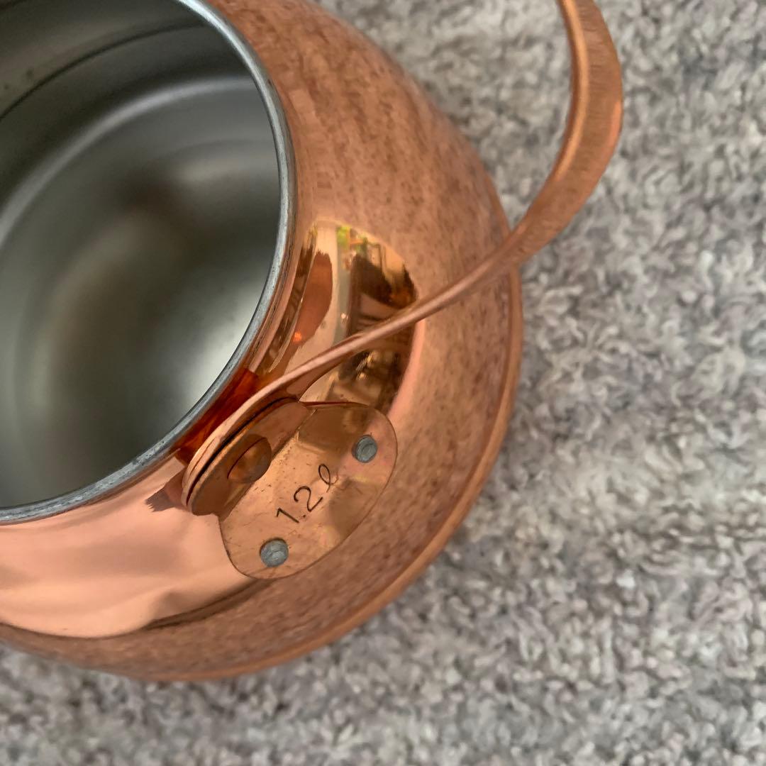 未使用タグ付　兼芝　銅製　やかん　ケトル　キングカパー　1.2ℓ 木製持ち手　燕