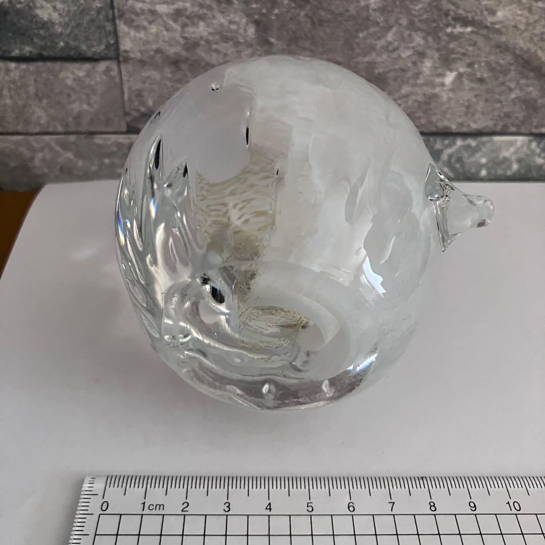 津軽びいどろ　ふくろう 梟　鳥　シロフクロウ　ガラス置物　硝子細工　クリスタル