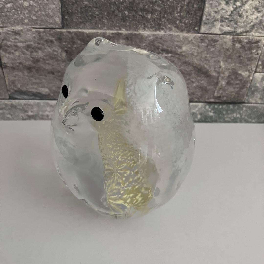 津軽びいどろ　ふくろう 梟　鳥　シロフクロウ　ガラス置物　硝子細工　クリスタル