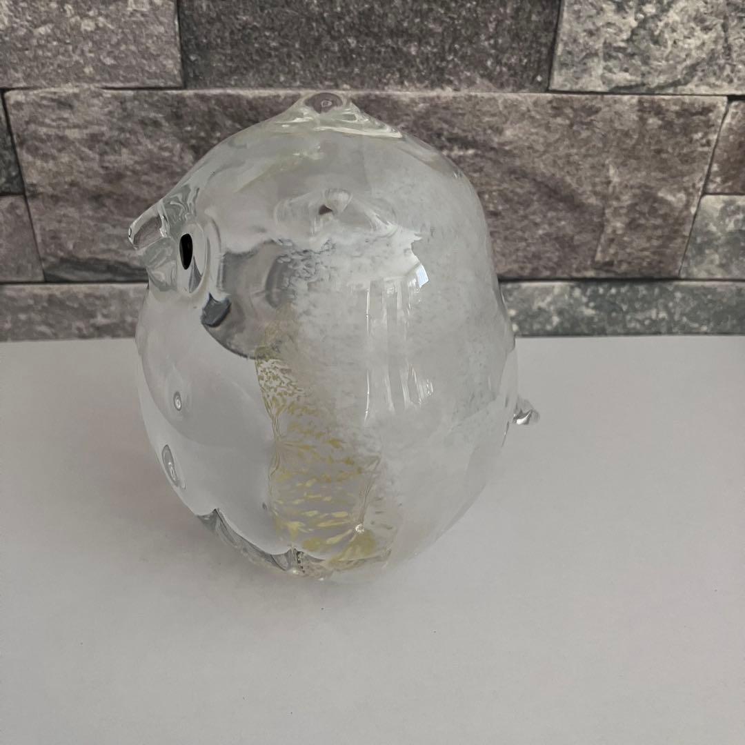 津軽びいどろ　ふくろう 梟　鳥　シロフクロウ　ガラス置物　硝子細工　クリスタル