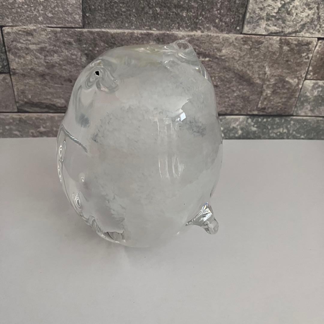 津軽びいどろ　ふくろう 梟　鳥　シロフクロウ　ガラス置物　硝子細工　クリスタル
