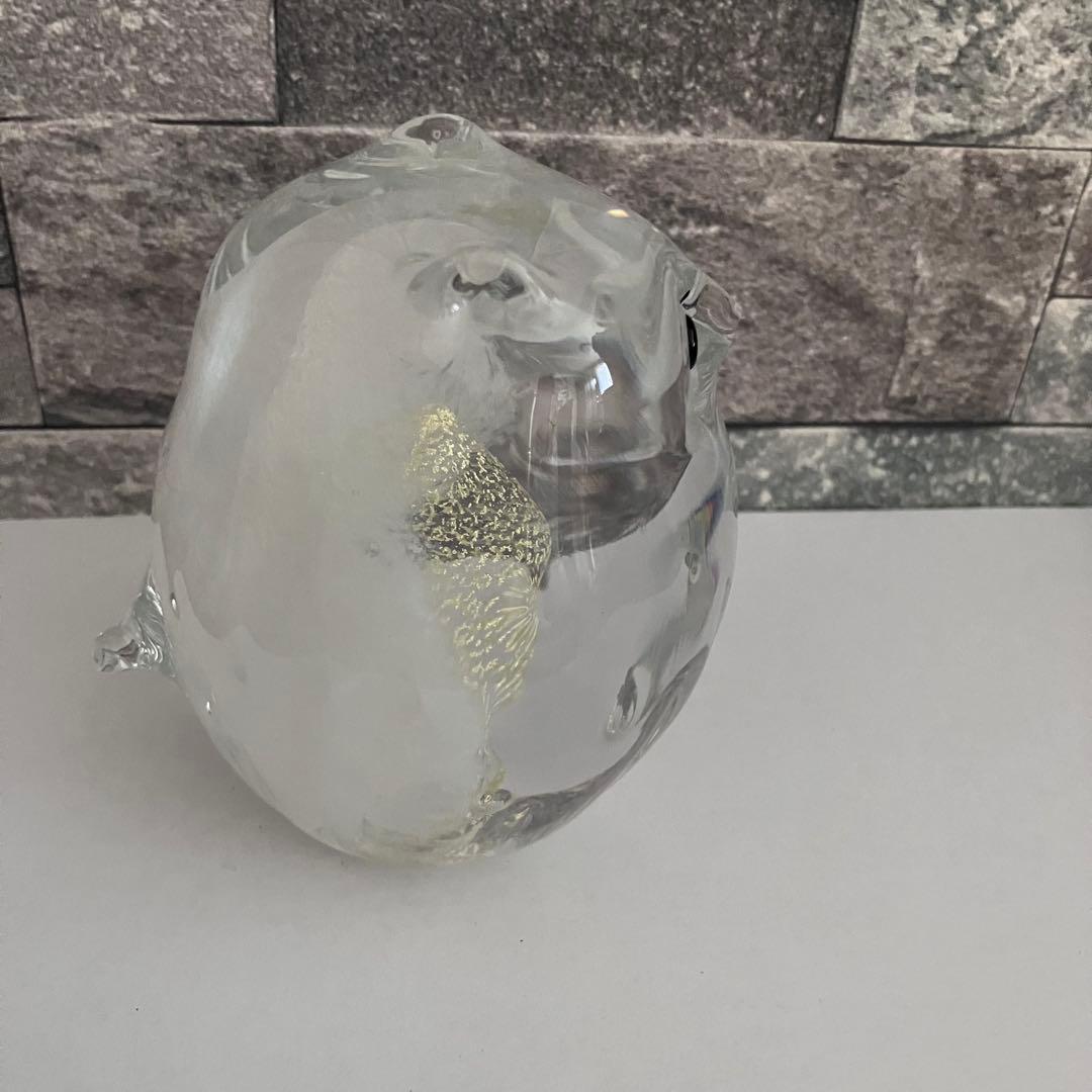 津軽びいどろ　ふくろう 梟　鳥　シロフクロウ　ガラス置物　硝子細工　クリスタル