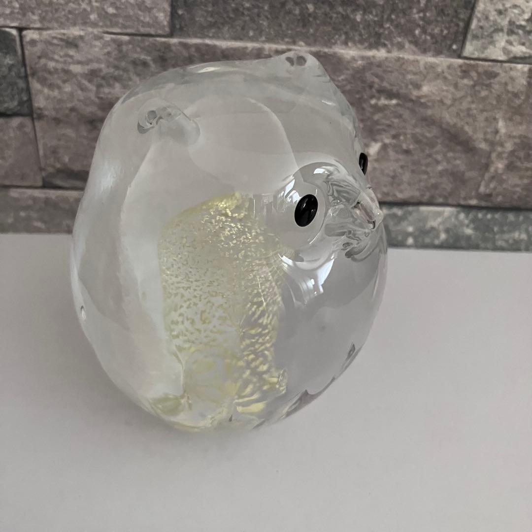 津軽びいどろ　ふくろう 梟　鳥　シロフクロウ　ガラス置物　硝子細工　クリスタル