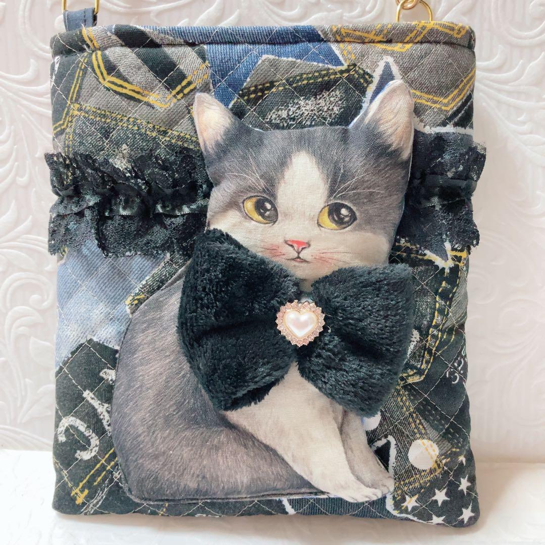 ゆきそら　BIG黒猫バミちゃんサコシュ　コヤンイサムチョン　ラメがキラキラ