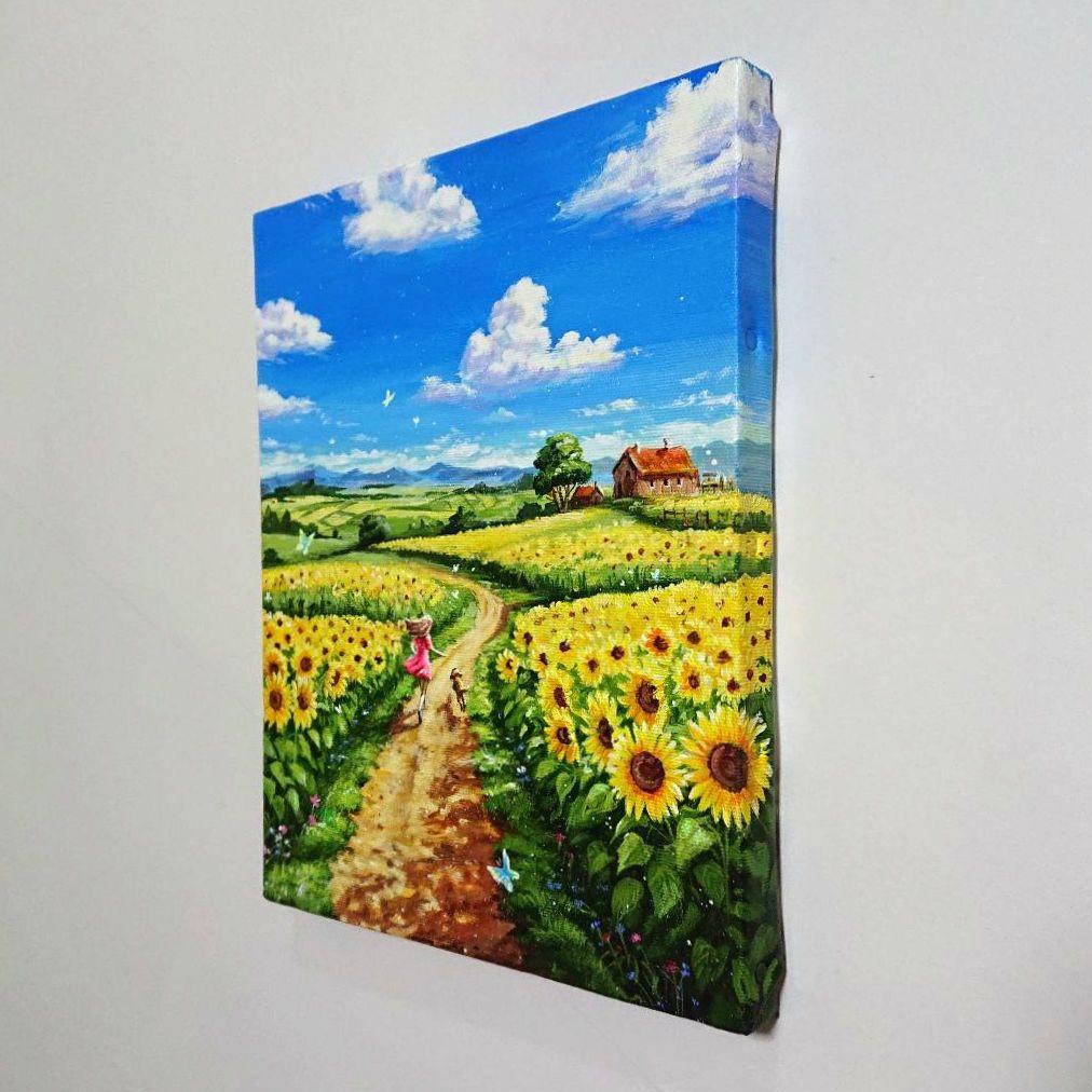 【夏空に向かって】アクリル画 F3 風景画 絵画