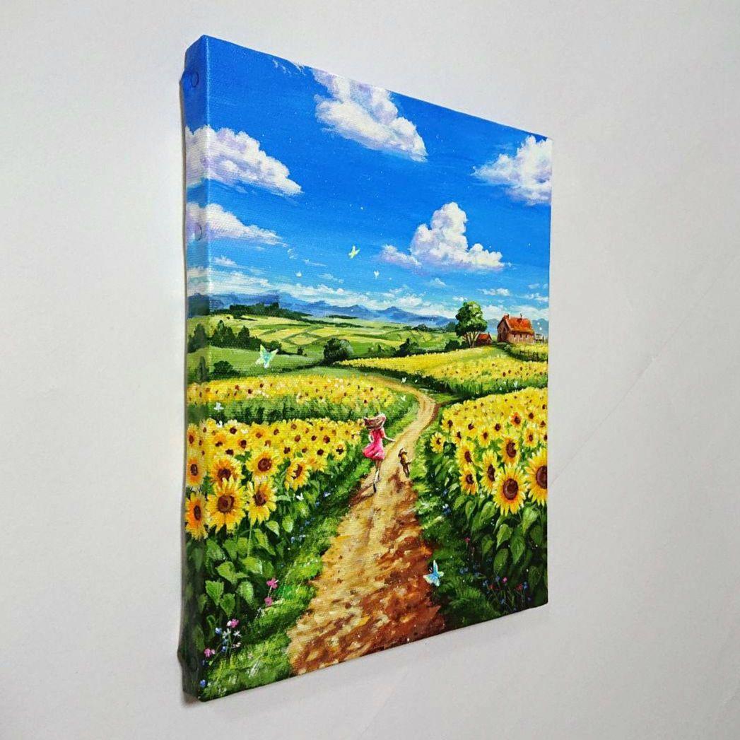 【夏空に向かって】アクリル画 F3 風景画 絵画