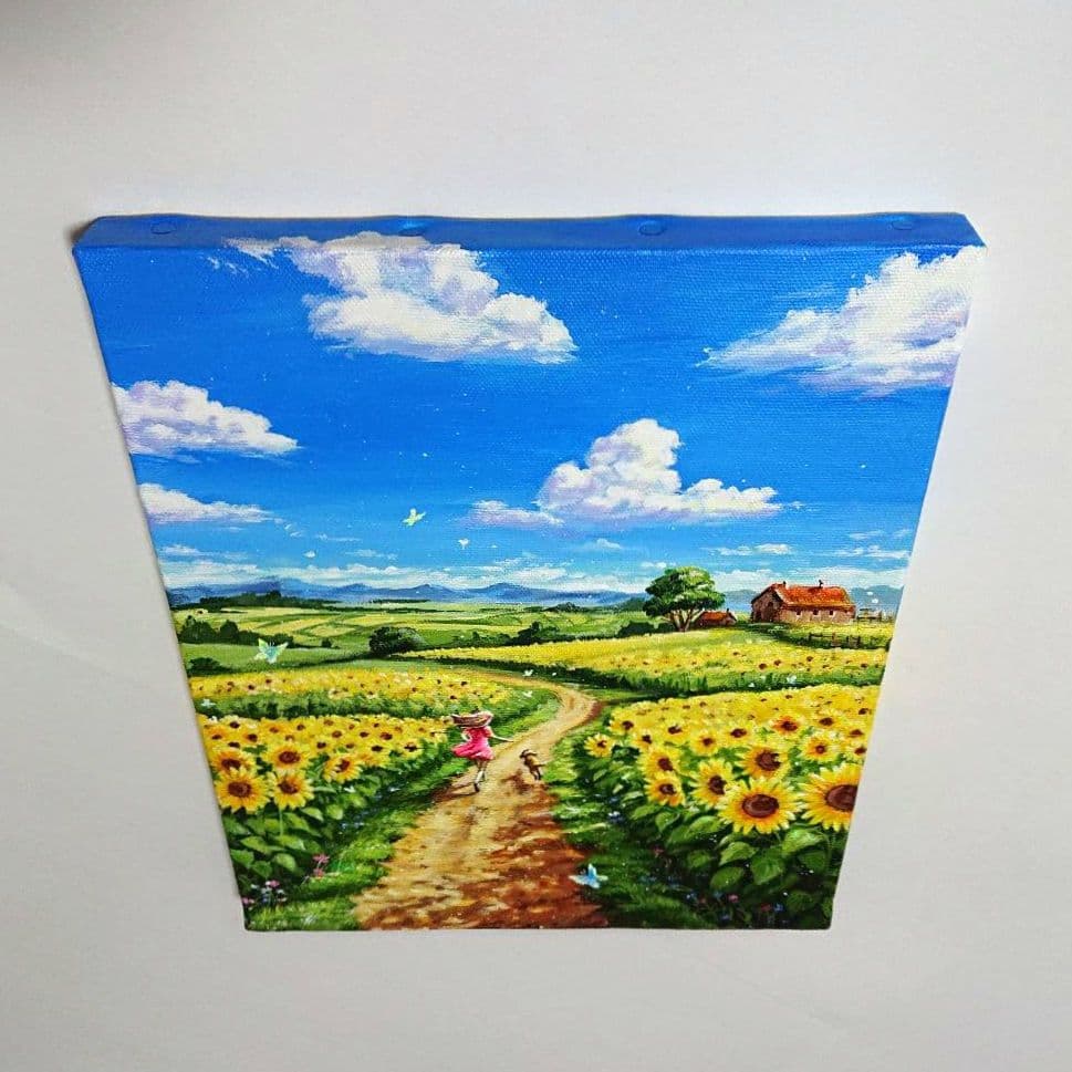 【夏空に向かって】アクリル画 F3 風景画 絵画