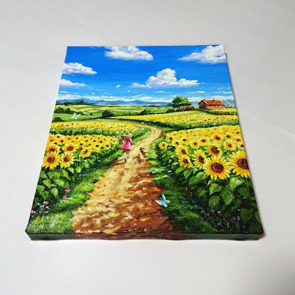 【夏空に向かって】アクリル画 F3 風景画 絵画