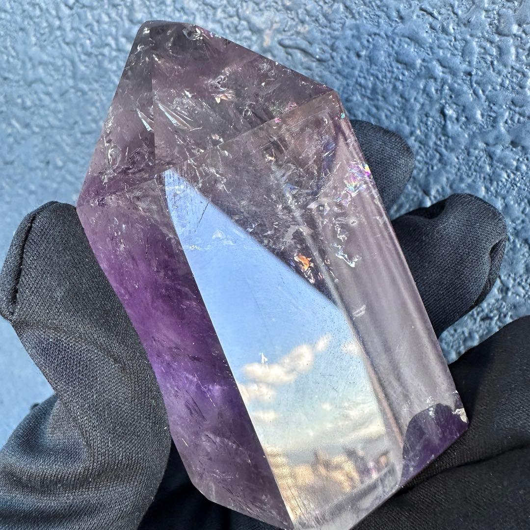 虹入り水晶☆レインボー☆アメトリン 六角柱 パワーストーン天然石 原石A1391