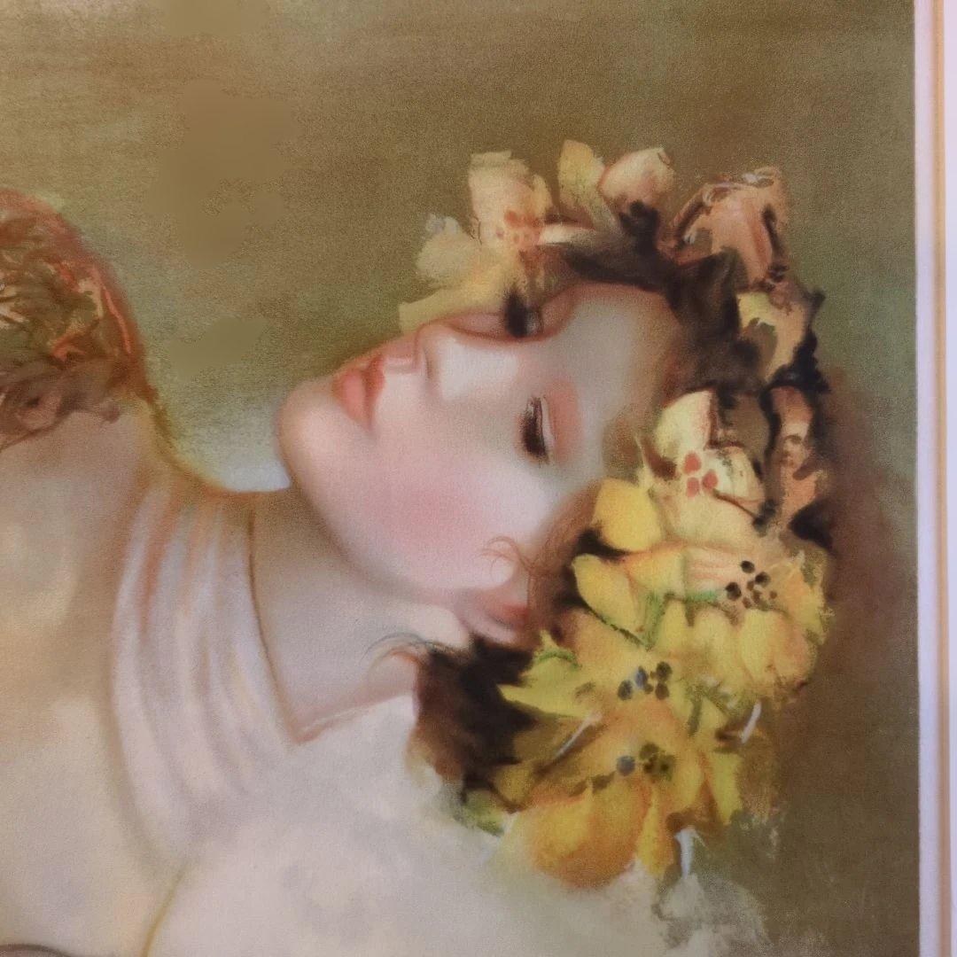 今井幸子　　リトグラフ 黄色い髪飾りの女 額縁69.5×61