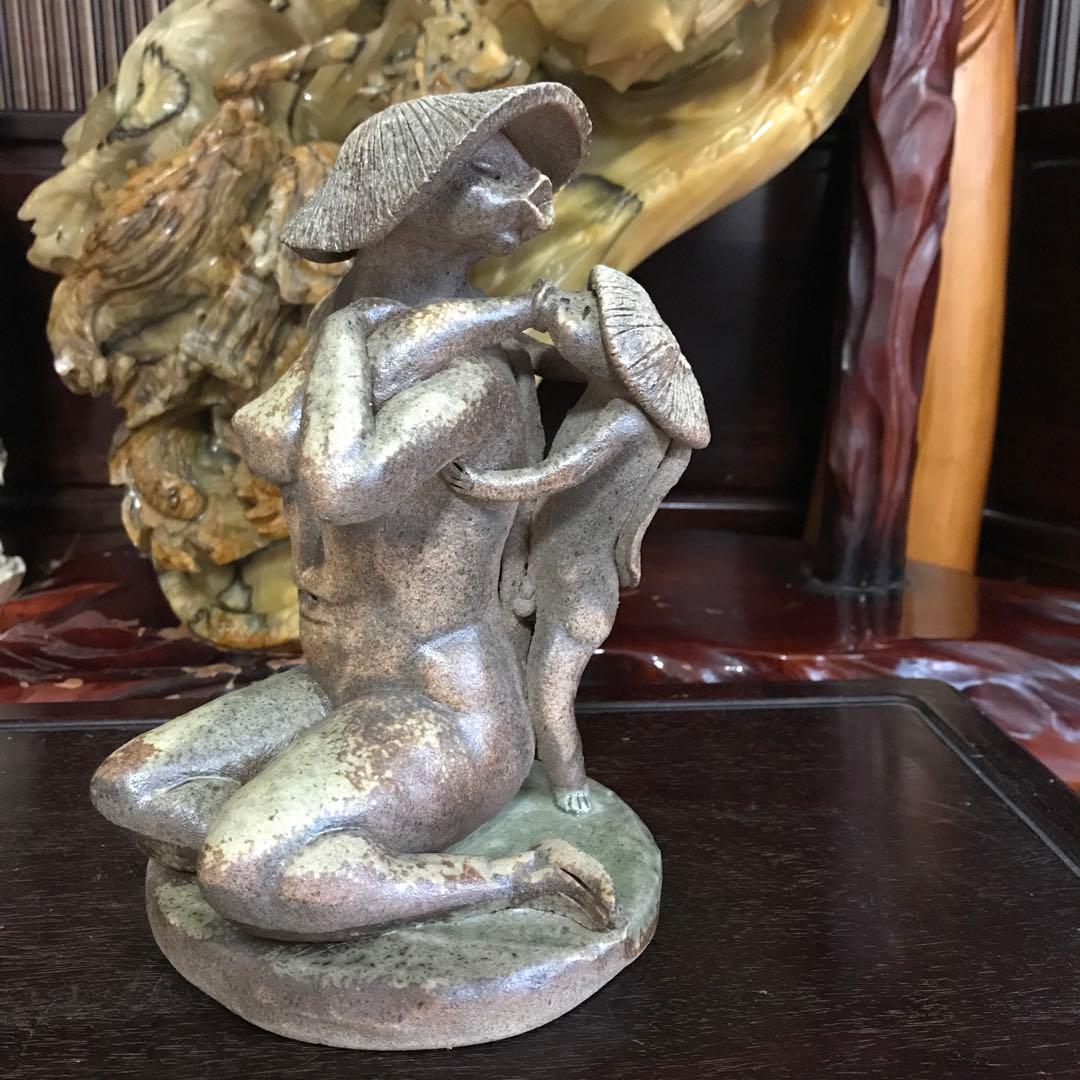 陶器　置物　信楽焼　備前焼　希少　裸婦　河童　親子像